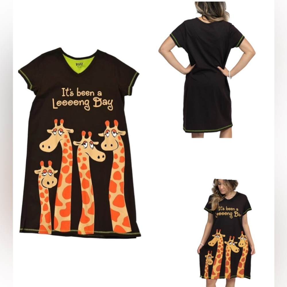 LAZY ONE V- NECK NIGHTSHIRT GIRAFFE ITS BEEN A LOOOONG DAY SIZE S/M